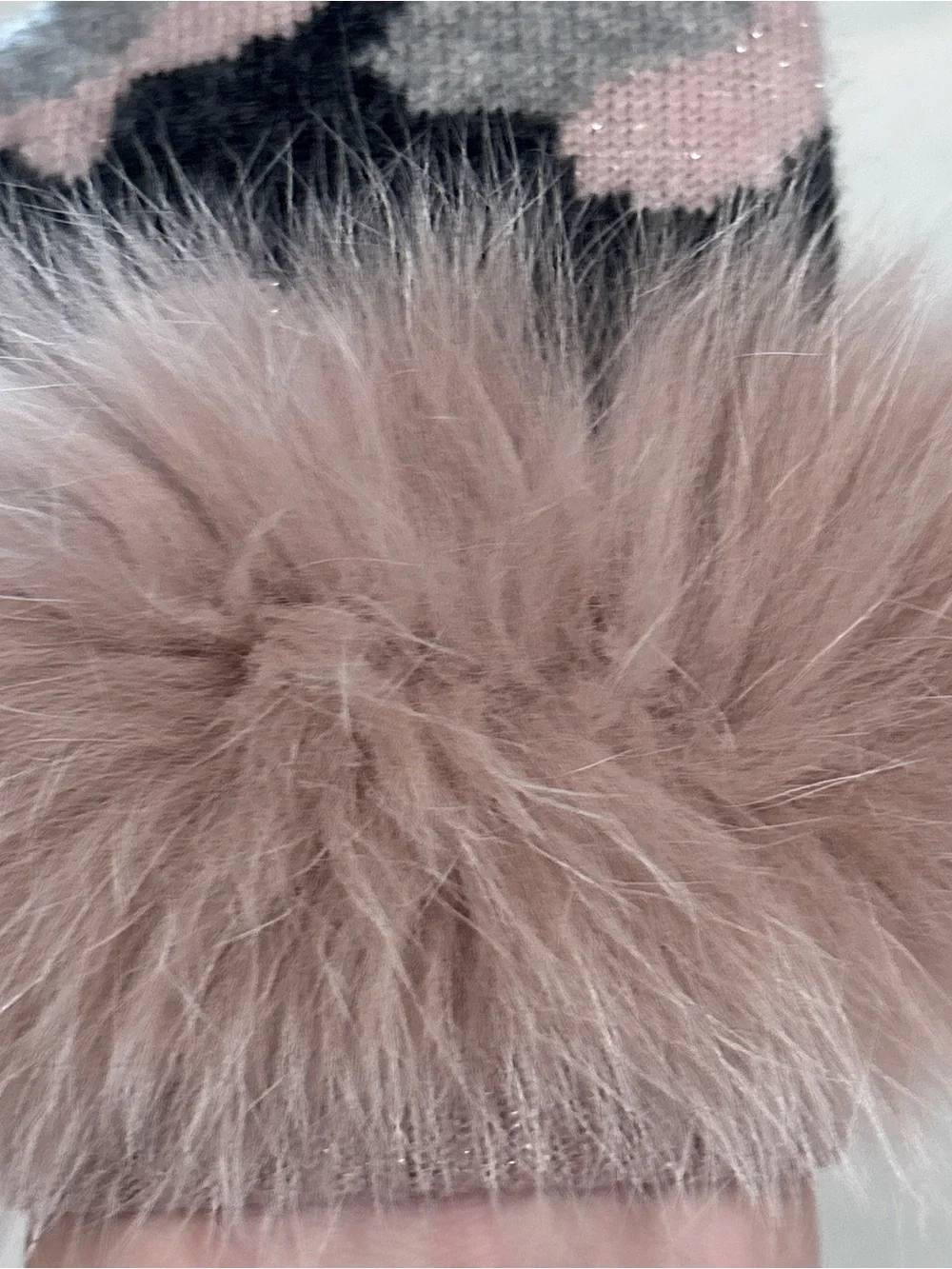 Mitchies Matchings 100% Wool Pink Camo Fingerless Gloves Dyed Fox Fur Trim